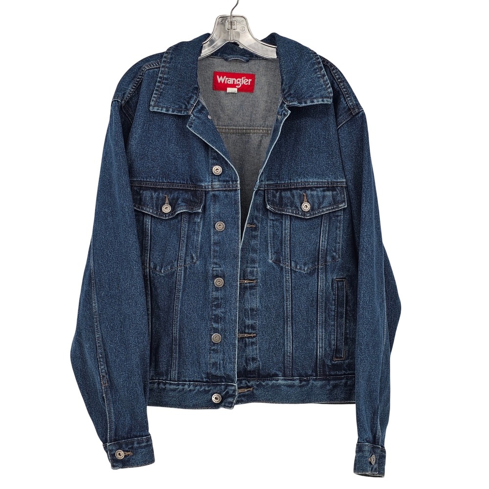 Wrangler‎ Denim Trucker Jacket L Blue Western Rugged Workwear Outdoor Y2K Cowboy